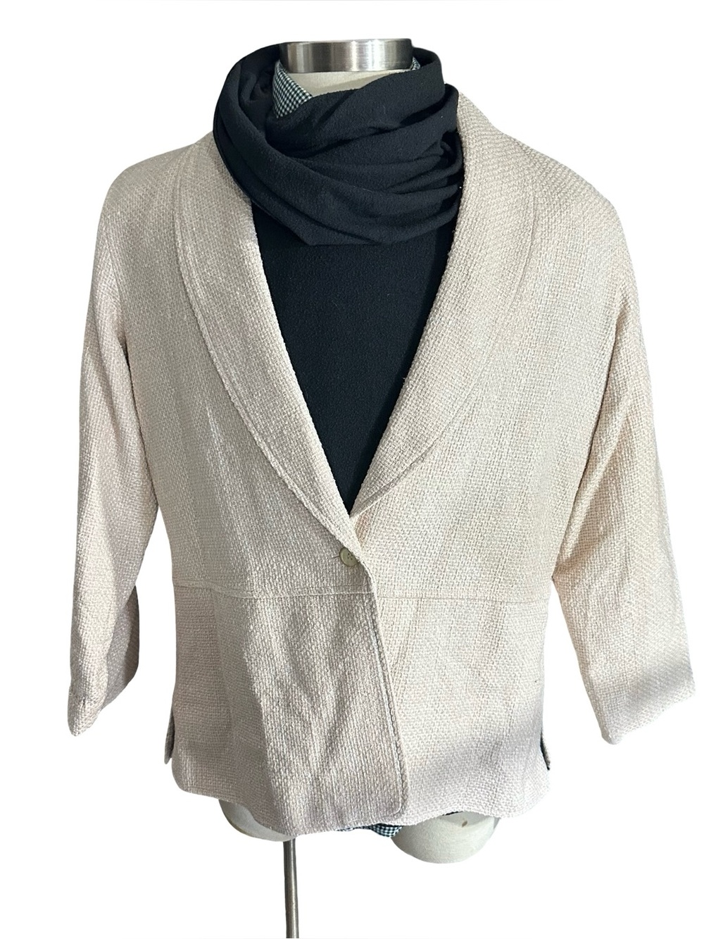 Coldwater Creek Shawl Collar Oatmeal Tweed Blazer Jacket Sz XL 1X Pink Lined NWT